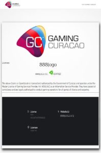 888Jogo Licensed by Gaming Curaçao